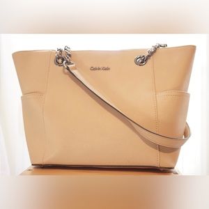 Calvin Klein Hayden Cream Saffiano Leather  Tote